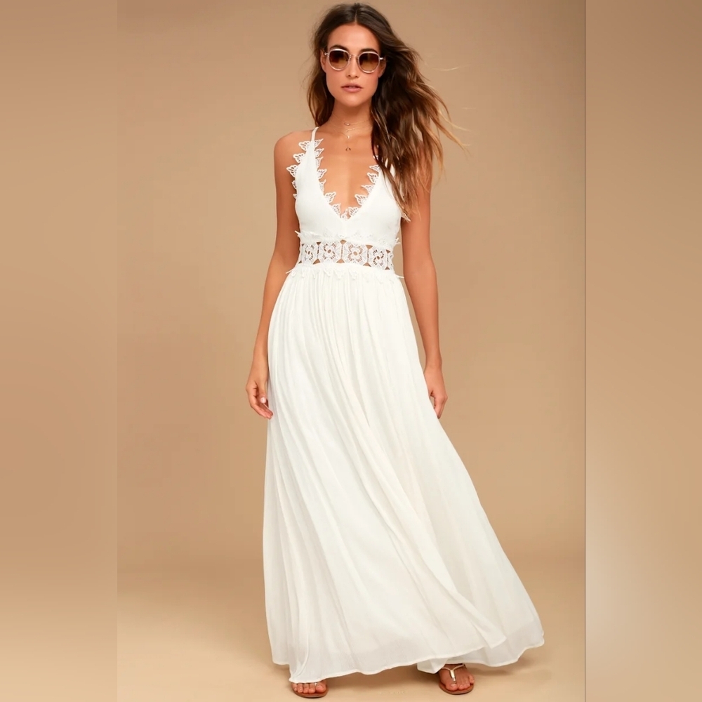 Lulus This is Love White Lace Maxi Dress S Wedding Vacation Resortwear Beach - Picture 3 of 10